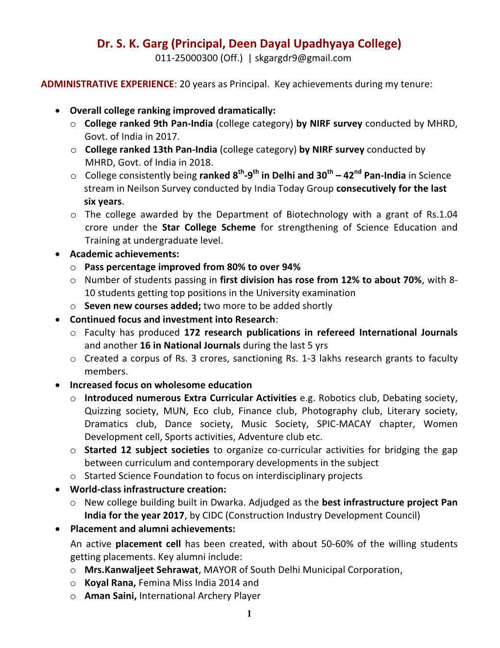 Dr. S. K. Garg (Principal, Deen Dayal Upadhyaya College) 011-25000300 (Off.) | Skgargdr9@Gmail.Com