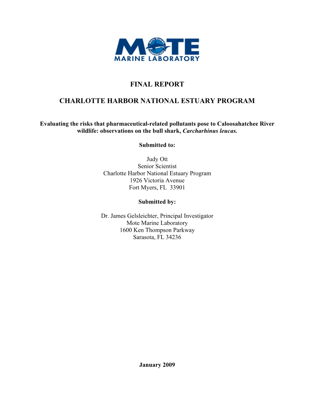 Final Report Charlotte Harbor National Estuary