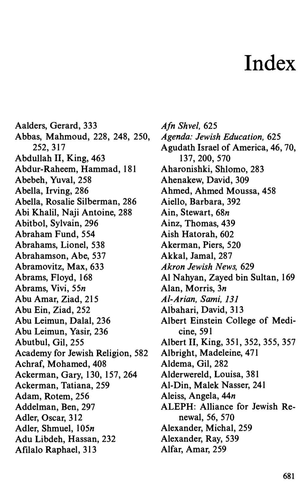Aalders, Gerard, 333 Abbas, Mahmoud, 228, 248, 250, 252,317 Abdullah II, King, 463 Abdur-Raheem, Hammad, 181 Abebeh, Yuval