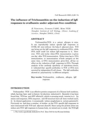 The Influence of Trichosanthin on the Induction of Ige Responses to Ovalbumin Under Adjuvant-Free Condition