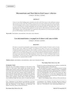 A Review Los Micronutrientes Y Su Papel En El Cáncer Oral