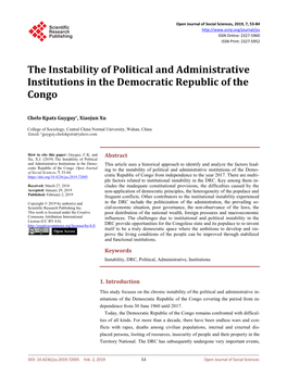 The Instability of Political and Administrative Institutions in the Democratic Republic of the Congo