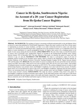 Ife-Ijesha, Cancer Registry, Southwestern