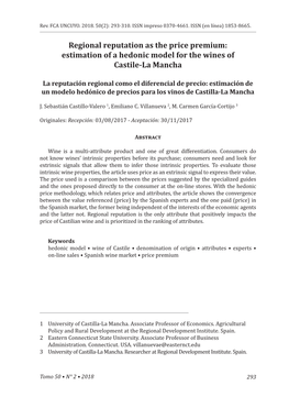 Regional Reputation As the Price Premium: Estimation of a Hedonic Model for the Wines of Castile-La Mancha