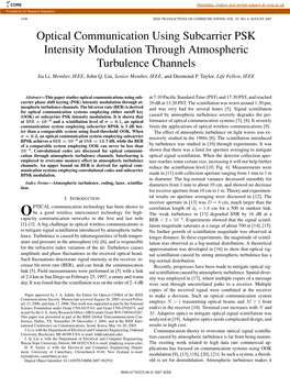 Optical Communication Using Subcarrier PSK Intensity Modulation Through Atmospheric Turbulence Channels Jia Li, Member, IEEE, John Q