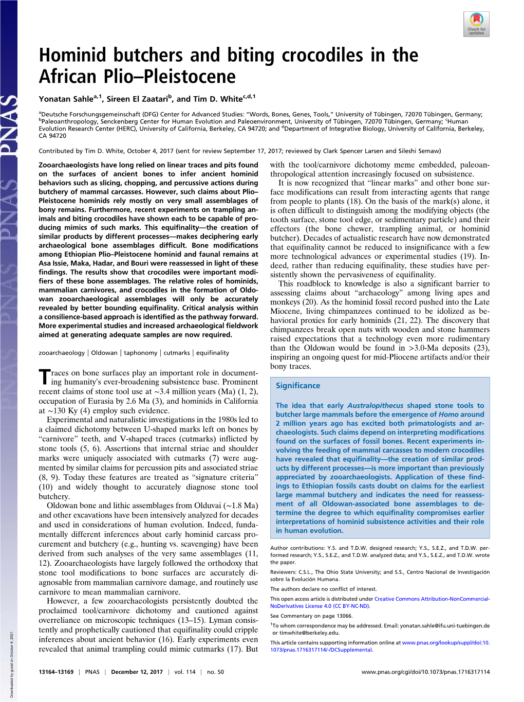 Hominid Butchers and Biting Crocodiles in the African Plio–Pleistocene