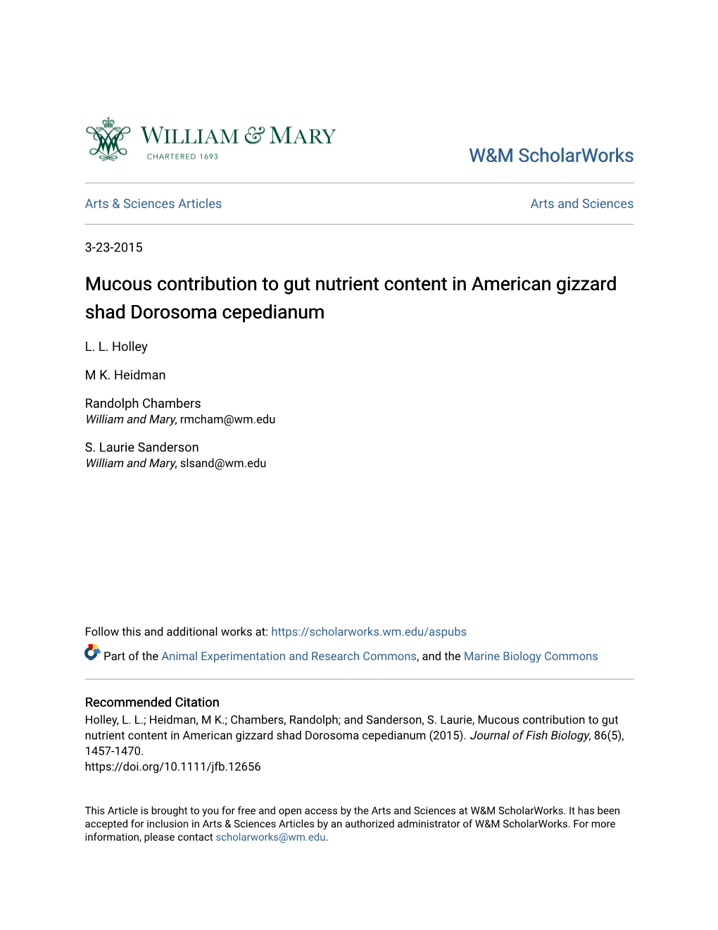 Mucous Contribution to Gut Nutrient Content in American Gizzard Shad Dorosoma Cepedianum