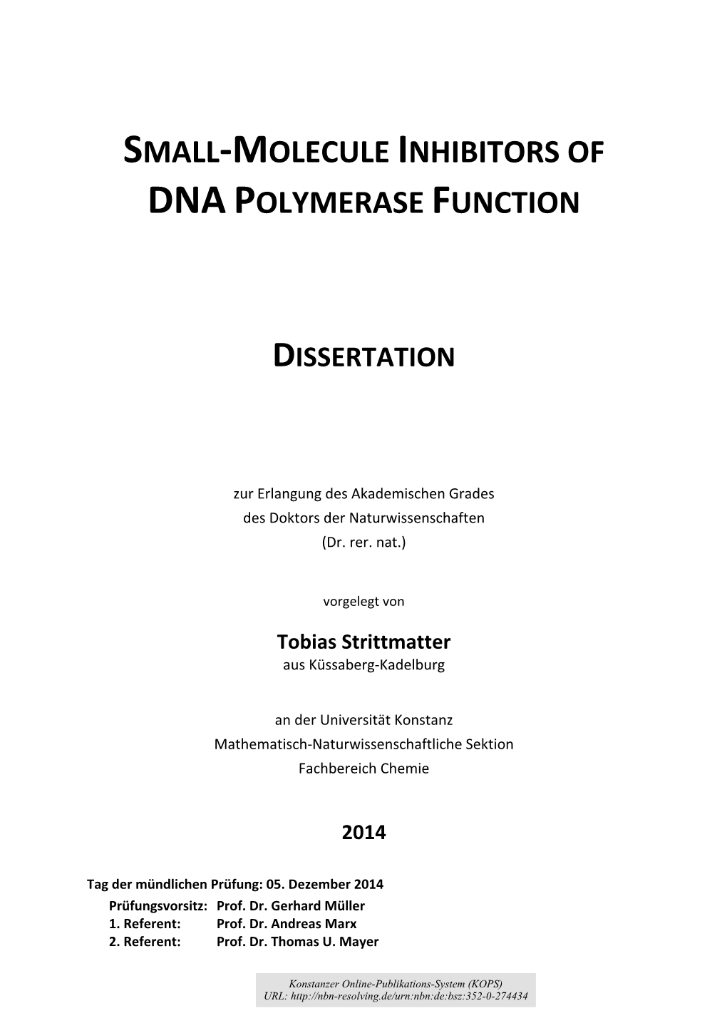 Small‐Molecule Inhibitors of Dna Polymerase Function