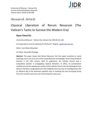 Classical Liberalism of Rerum Novarum (The Vatican's Tactic to Survive the Modern Era)