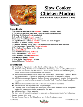 Slow Cooker Chicken Madras South Indian Spicy Chicken 'Curry'