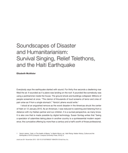 Soundscapes of Disaster and Humanitarianism: Survival Singing, Relief Telethons, and the Haiti Earthquake