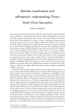 Between Assertiveness and Self-Restraint: Understanding China's South China Sea Policy