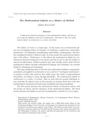 The Mathematical Infinite As a Matter of Method