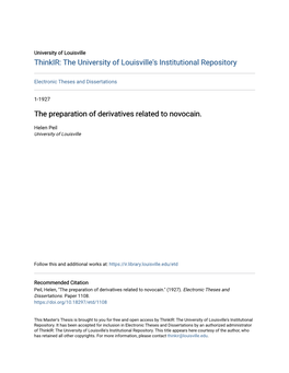 The Preparation of Derivatives Related to Novocain