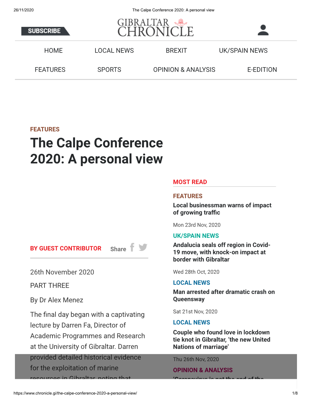 The Calpe Conference 2020: a Personal View