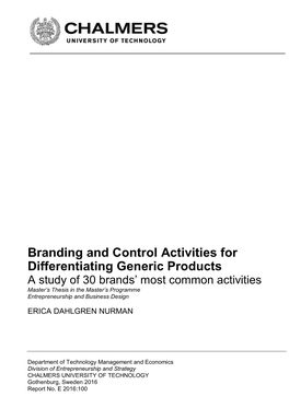 Branding and Control Activities for Differentiating Generic Products
