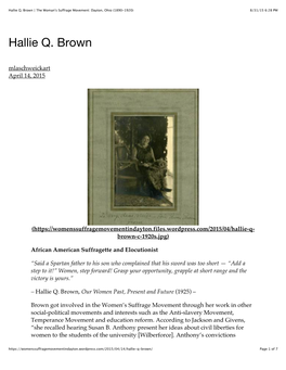 Hallie Q. Brown | the Woman's Suffrage Movement: Dayton, Ohio (1890-1920) 8/31/15 6:28 PM