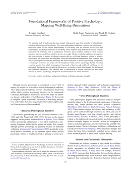 Foundational Frameworks of Positive Psychology: Mapping Well-Being Orientations