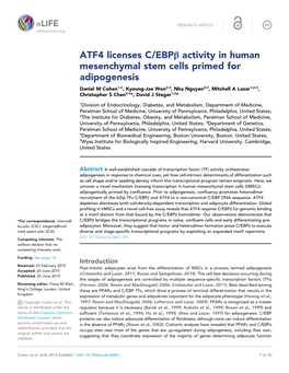 ATF4 Licenses C/Ebpβ Activity in Human Mesenchymal Stem Cells