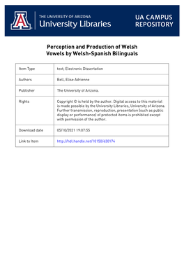Perception and Production of Welsh Vowels by Welsh-Spanish Bilinguals