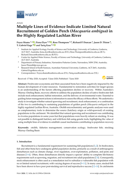 Multiple Lines of Evidence Indicate Limited Natural Recruitment of Golden Perch (Macquaria Ambigua) in the Highly Regulated Lachlan River