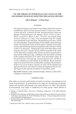 ON the ORIGIN of INTERCELLULAR CANALS in the SECONDARY XYLEM of SELECTED MELIACEAE SPECIES* Oliver Dünisch1,2 & Pieter Baas