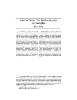 Laws of Desire: the Political Morality of Public Sex