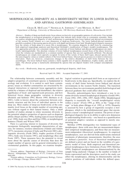 Morphological Disparity As a Biodiversity Metric in Lower Bathyal and Abyssal Gastropod Assemblages