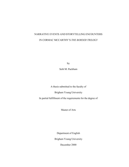 Narrative Events and Storytelling Encounters in Cormac Mccarthy's the Border Trilogy