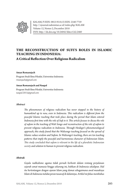 The Reconstruction of Sufi's Roles in Islamic Teaching in Indonesia