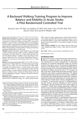 A Backward Walking Training Program to Improve Balance and Mobility in Acute Stroke: a Pilot Randomized Controlled Trial