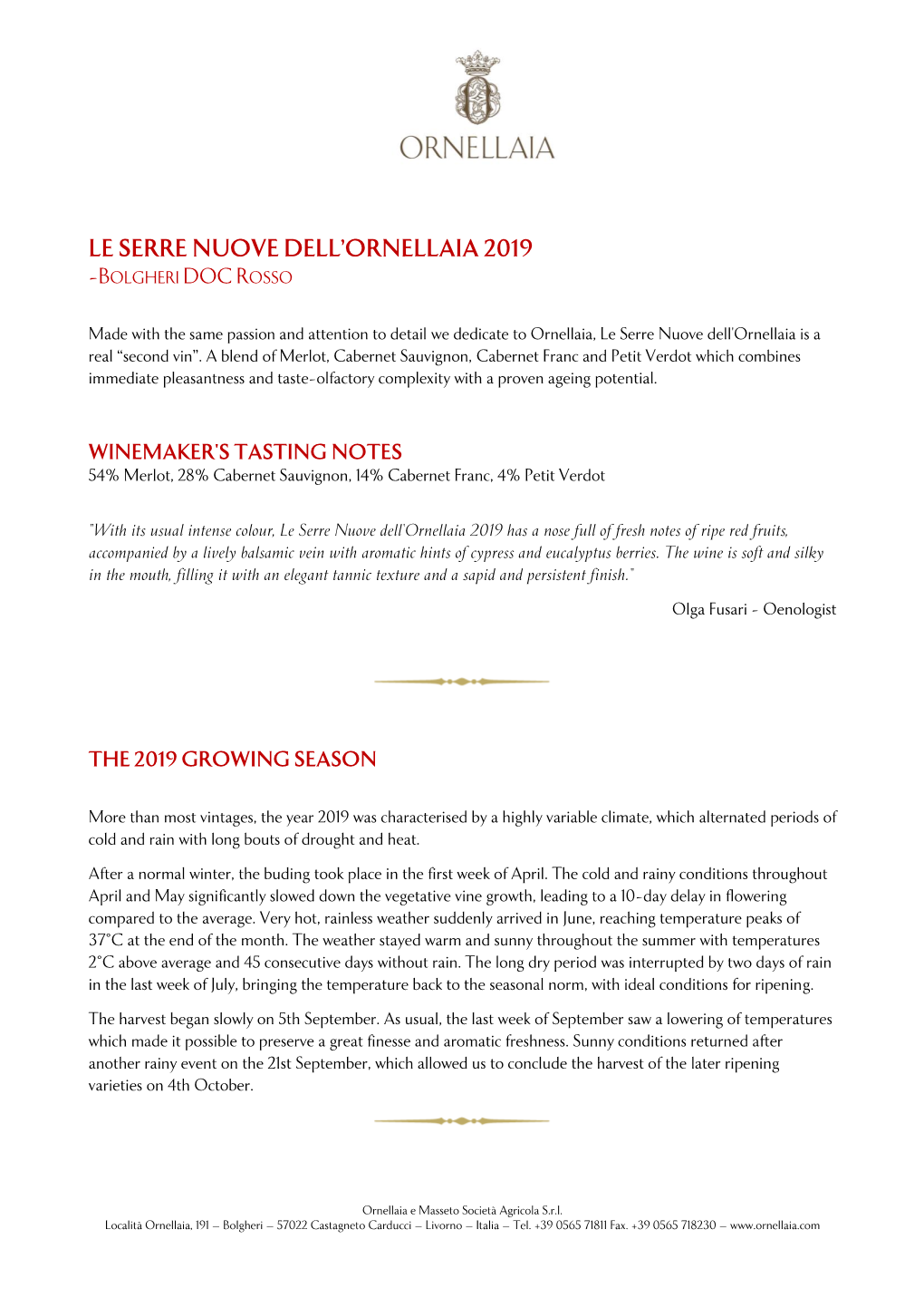 Le Serre Nuove Dell'ornellaia 2019
