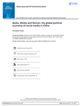 Baidu, Weibo and Renren: the Global Political Economy of Social Media in China