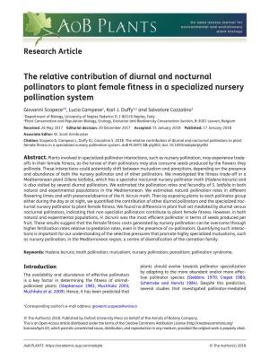 The Relative Contribution of Diurnal and Nocturnal Pollinators to Plant Female Fitness in a Specialized Nursery Pollination System