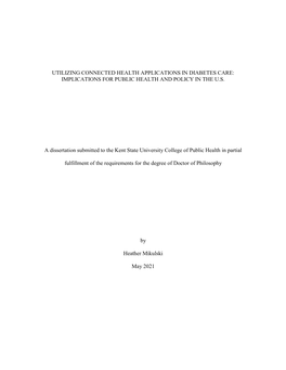 Utilizing Connected Health Applications in Diabetes Care: Implications for Public Health and Policy in the U.S