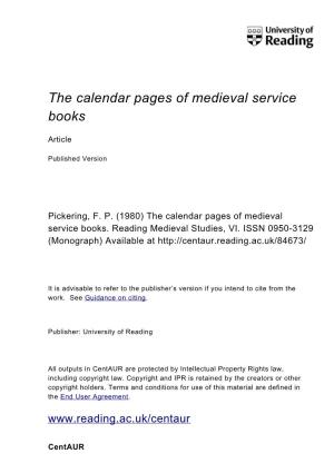 The Calendar Pages of Medieval Service Books
