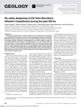 No Valley Deepening of the Tatra Mountains