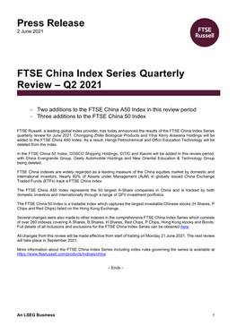 FTSE UK Index Series – Indicative Quarterly Review Changes