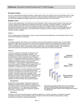 Reference: Document Format Overview and FY 2005 Changes