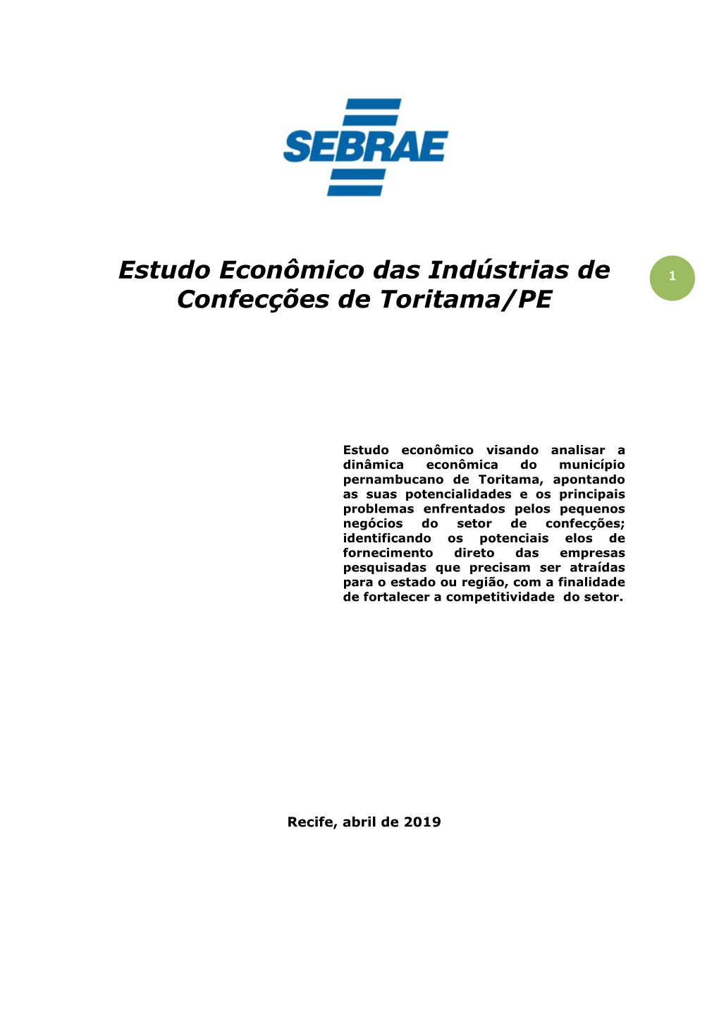 Estudo Econômico Das Indústrias De Confecções De Toritama/PE