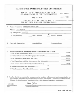 Receipts and Expenditures Report of a Political Or Party Committee See Reverse Side for Instructions