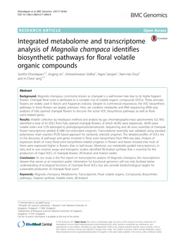 Integrated Metabolome and Transcriptome Analysis of Magnolia