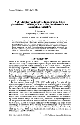 Perciformes, Cichlidae) of East Africa, Based on Scale and Squamation Characters