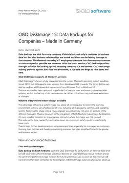 O&O Diskimage 15: Data Backups for Companies