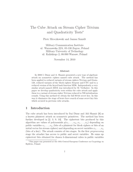The Cube Attack on Stream Cipher Trivium and Quadraticity Tests∗