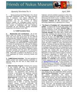 Quarterly Newsletter No. 8 April, 2009