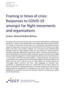 Framing in Times of Crisis: Responses to COVID-19 Amongst Far Right Movements and Organisations