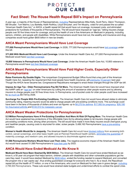 Fact Sheet: the House Health Repeal Bill's Impact on Pennsylvania