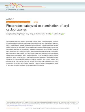 Photoredox-Catalyzed Oxo-Amination of Aryl Cyclopropanes