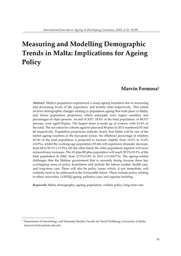 Measuring and Modelling Demographic Trends in Malta: Implications for Ageing Policy